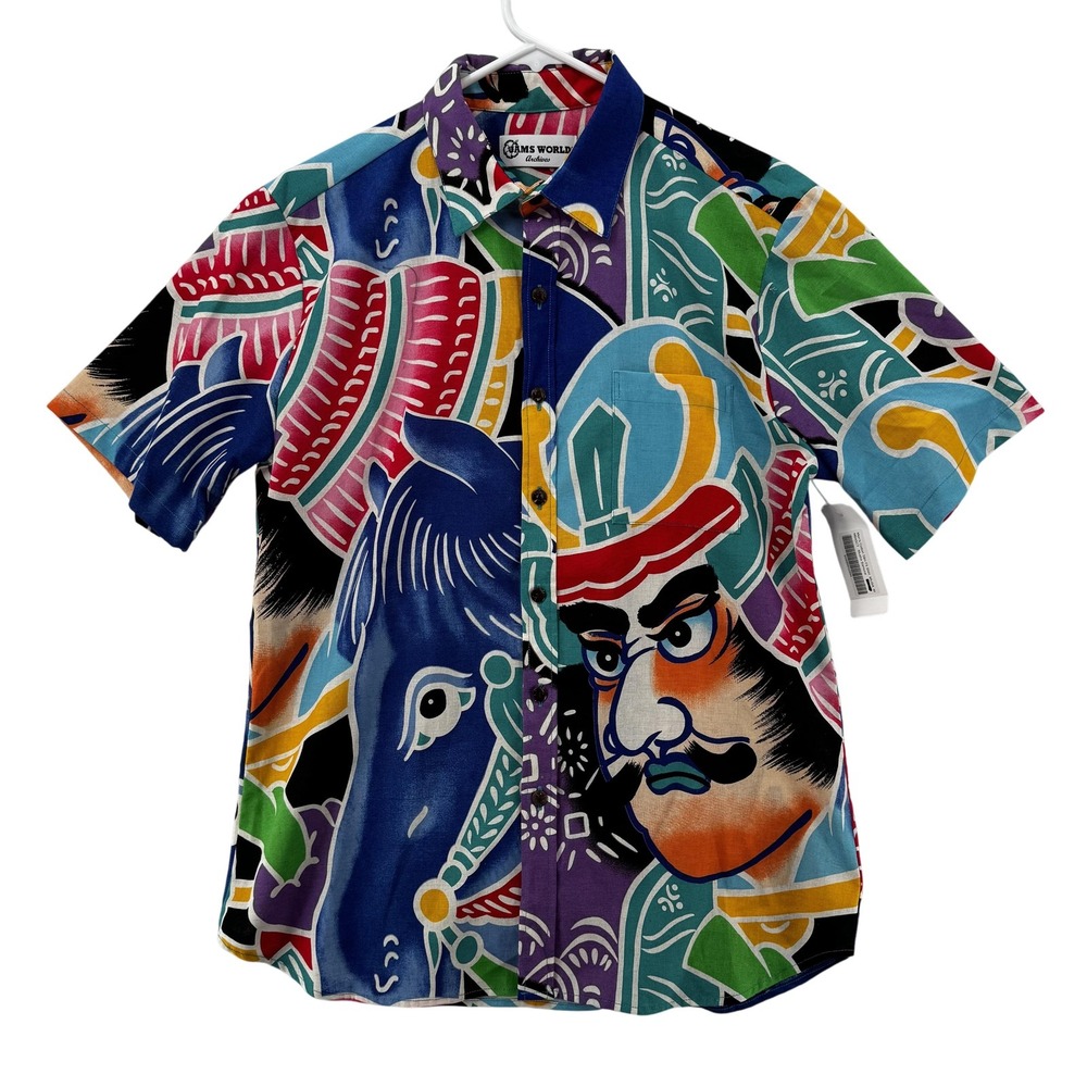 Jams World Shirt Mens Medium Colorful Musha Samurai Archives Hawaiian Cotton USA
